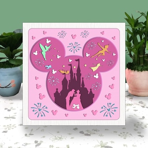 MAUS PRINZESSIN 3D Box Papierschnitt Licht Box svg, Maus Schatten Box svg Cricut Datei schneiden Cricut, Maus Schatten Papierschnitt