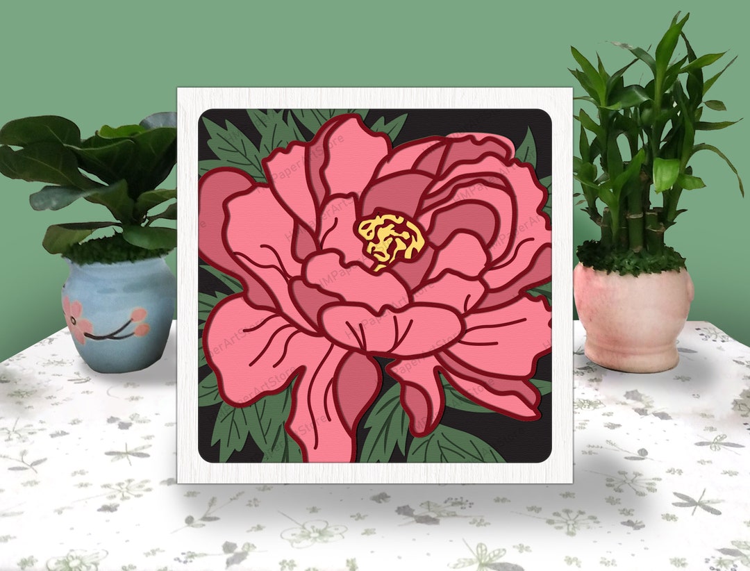 Peony Flower 3D Box Paper Cut Peony Light Box Svg 3D Layered Flower SVG ...