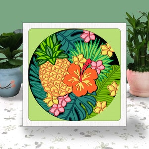 FLOR TROPICAL Verano 3D Caja Papel Corte Caja de Luz Svg,Hawaiian Shadow Box Svg Cricut Archivo Corte Cricut, Flor Tropical Sombra Papel Corte