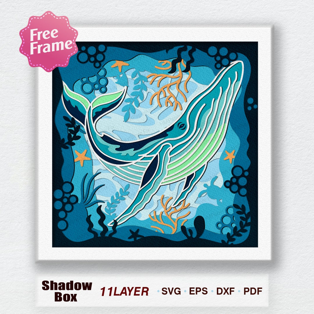 Sea Whales Shadow Box Svg, Sea Whales 3D Box, Sea Whales Light Box Svg ...