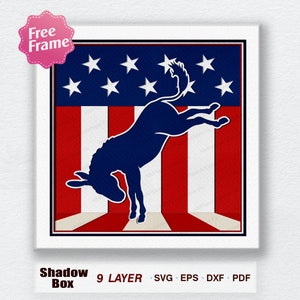 Burro Demócrata 3D Shadow Box Svg, bandera América Light Box Svg, Burro SVG, Partido Demócrata Svg, Demócrata Svg, Regalo de caja 3D, Archivo para Cricut