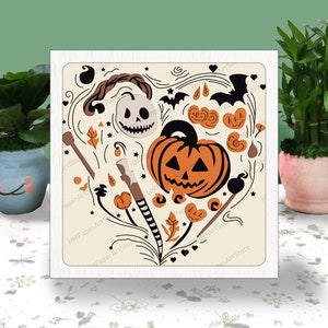 Amour Halloween 3D boîte papier découpé, amour Halloween lumière boîte Svg, amour Halloween ombre boîte, Svg pour fichier Cricut, papier cartonné Svg, joyeux Halloween