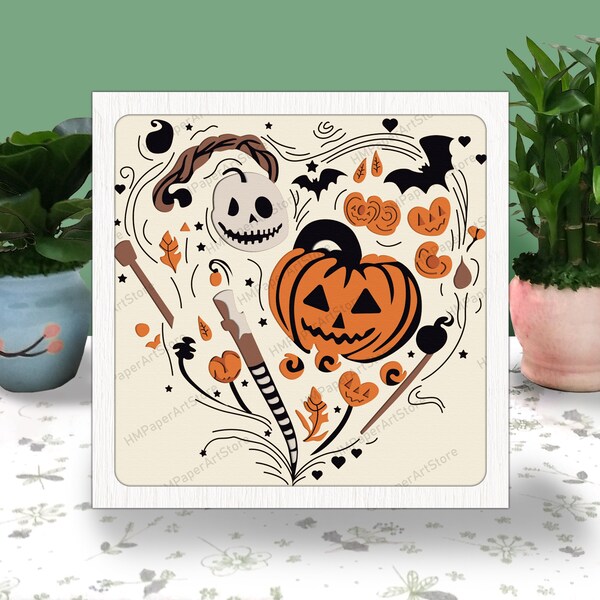 Love Halloween 3D Box Paper Cut, Love Halloween Light Box Svg, Love Halloween Shadow Box, Svg For Cricut File, Cardstock Svg,Happy Halloween