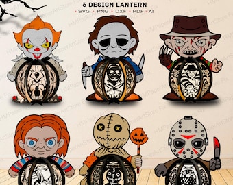 Bundle Cute Horror Character Lantern SVG for Cricut,Horror Shadow Box,Horror Character svg, Horror Lantern,Lantern Halloween,Halloween Decor