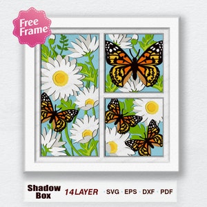 Margherita e farfalla Shadow Box Svg, scatola 3D Margherita e farfalla, Scatola luminosa margherita e farfalla, per Cricut, scatola regalo 3D, decorazione Margherita, Margherita SVG