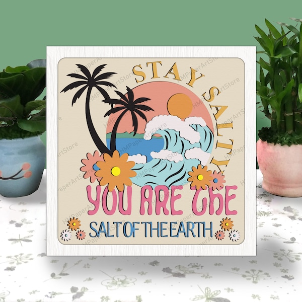 Stay Salty Bible Verse 3D Box Paper Cut, Stay Salty Bible Verse Light Box Svg, Beach Shadow Box, Svg For Cricut File, Cardstock Svg