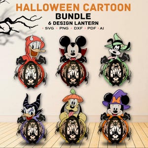 Lot de lanternes de dessin animé en papier découpé, bougie de dessin animé, lanterne de dessin animé, boîte d'ombre d'Halloween, décoration d'Halloween, lanterne d'Halloween, lanterne