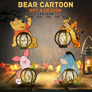 Bundle Cartoon Bear Pooh Lantern File digitale, Cartoon Bear Pooh,Cartoon Light box, Cartoon Lantern svg,Cartoon Shadow Box,Lantern carta tagliata