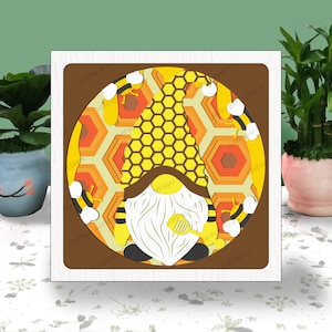 GNOME BEE 3D Box Paper Cut Summer Light Box Svg, Gnome Bee Shadow Box Svg Cricut File Cutting Cricut, Gnome Sunflower Shadow Paper Cut