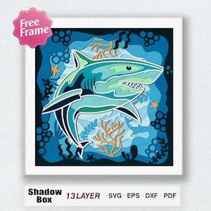 Sea Sharks Shadow Box Svg, Sea Sharks 3D Box, Sea Sharks Light Box Svg, voor Cricut-bestand, 3D Box Gift, Decor Sea Sharks, Haaien SVG