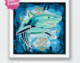 Sea Sharks Shadow Box Svg, Sea Sharks 3D Box, Sea Sharks Light Box svg ,For Cricut File, 3D Box Gift, Sea Sharks Decor, Sharks SVG