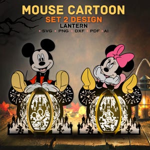 Bundle souris lanterne Svg, lanterne dessin animé fichier découpé, dessin animé ombre boîte, dessin animé boîte 3D, lanterne boîte ombre, décoration lanterne, cadeau pour enfant