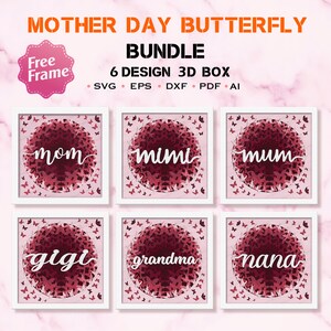 Bundel Moederdag vlinder Shadow Box Svg, Moederdag lichtbak Svg, Cricut-bestand, Moederdag vlinder, cadeau moeder, Hapyy Moederdag