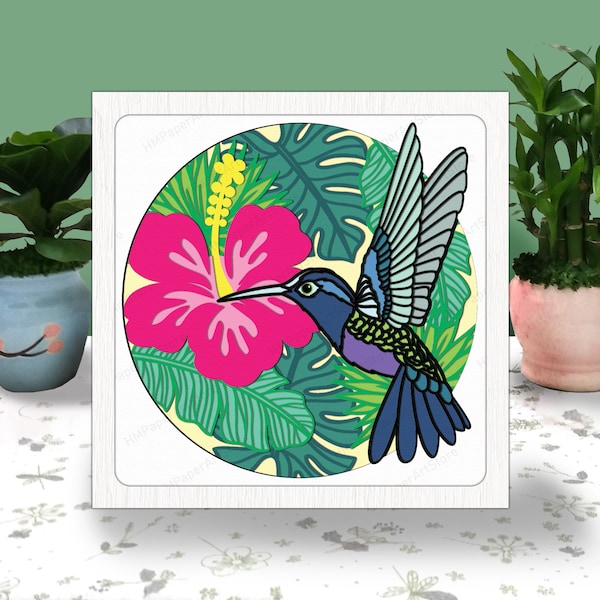 HUMMINGBIRD 3D Box Paper Cut Light Box Svg, Hummingbird  Shadow Box Svg Cricut File Cutting Cricut, Tropical Floral Shadow Paper Cut