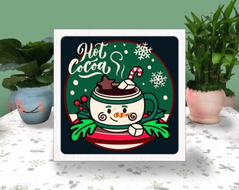 Hot Cocoa Christmas 3D Box Paper Cut, Hot Cocoa Christmas Box Svg, Hot Cocoa Christmas Shadow Box, Svg For Cricut File, Cardstock Svg