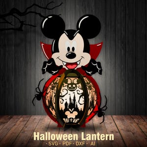 Boîte d'ombre de souris, souris lanterne SVG pour Cricut, lanterne de dessin animé, boîte d'ombre d'Halloween, décoration d'Halloween, lanterne d'Halloween, lanterne en papier découpé
