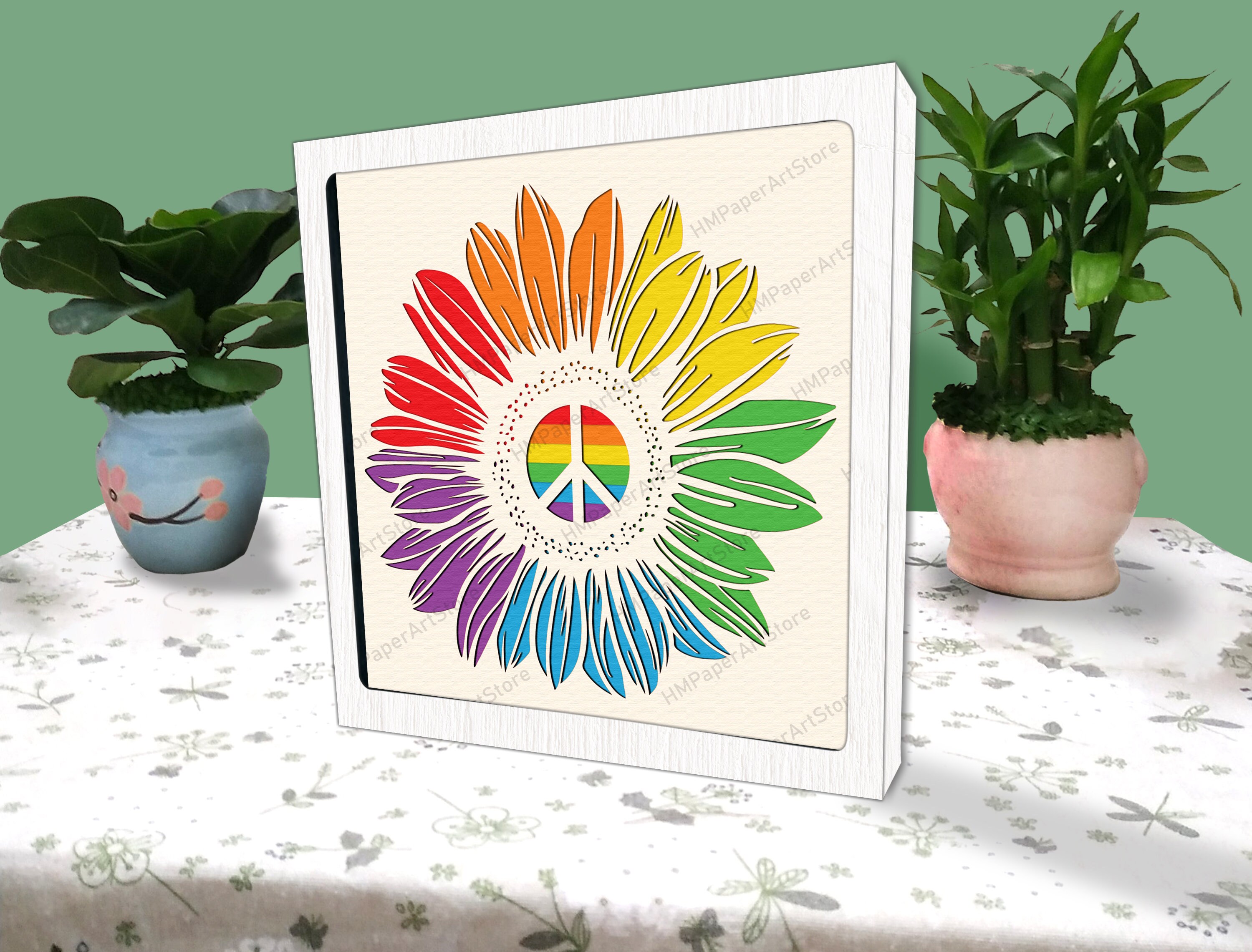 Sunflower Rainbow 3D Box Paper Cut LGBTQ Pride Light Box Svg, Shadow ...