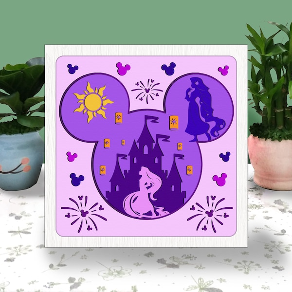 MOUSE PRINCESS 4 3D Box Paper Cut Light Box Svg, Mouse Shadow Box Svg Cricut File Cutting Cricut, Mouse Shadow Paper Cut