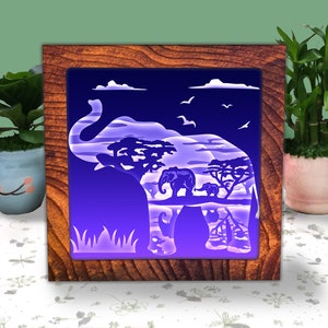Elefant Afrikanische Safari Tiere Papierschnitt Licht Box SVG, Elefant Schatten Box SVG Cricut-Datei Schneiden Cricut, Elefant Schatten Papierschnitt, DIY
