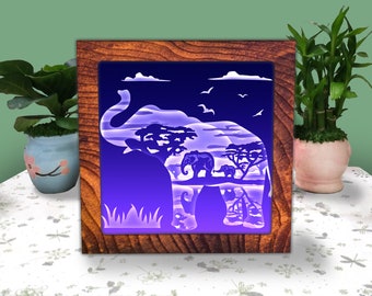 Elephant African Safari Animals Paper Cut Light Box SVG, Elephant Shadow Box SVG Cricut File Cutting Cricut, Elephant Shadow Paper Cut, DIY