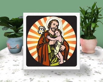 Joseph holding Baby Jesus 3D Box Paper Cut, Joseph Light Box Svg, Joseph Shadow Box Svg, For Cricut File, Saint Joseph SVG, Joseph and Jesus
