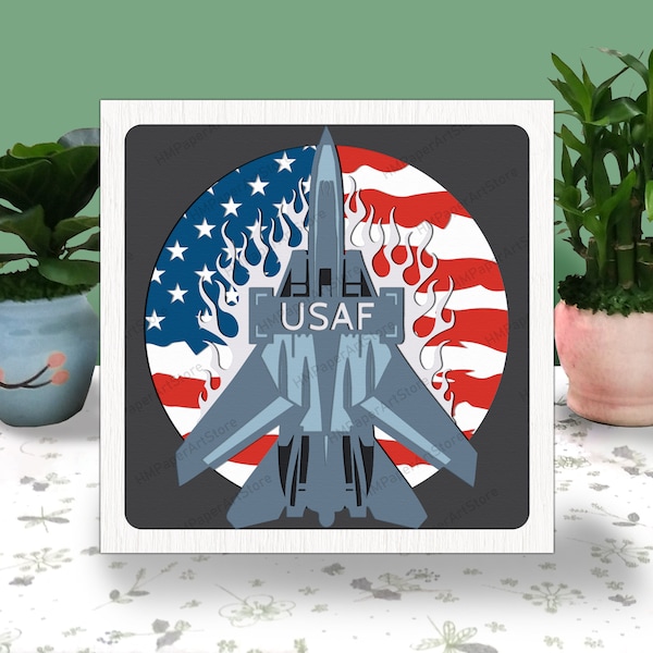 AIR FORCE 4th of July 3D Box Paper Cut Light Box PATRIOTIC Shadow Box Svg Cricut File Cutting Cricut Independence day Shadow Paper Cut