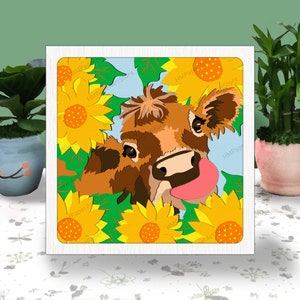 Caixa 3D de girassol de vaca, caixa de sombra de girassol Svg, para arquivo cricut, caixa de sombra floral de vaca, caixa de girassol 3D, caixa 3D de vaca fofa, girassol Svg