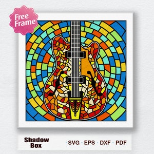 Elektrische gitaar Stained Glass Shadow Box Svg, Elektrische gitaar Stained Glass 3D, Elektrische gitaar 3D Box, Elektrische gitaar Svg, Gitaar Svg