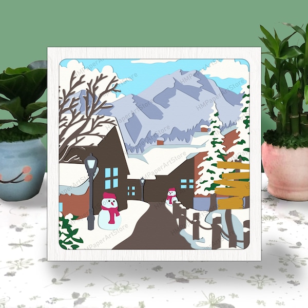 Snow Village 3D Box Paper Cut, Snow Village Light Box Svg, Snow Village Shadow Box Svg, For Cricut File, Snow Village SVG, Christmas Town Snow Village 3D Box Paper Cut, Snow Village Light Box Svg, Snow Village Shadow Box Svg, For Cricut File, Snow Village SVG, Christmas Town