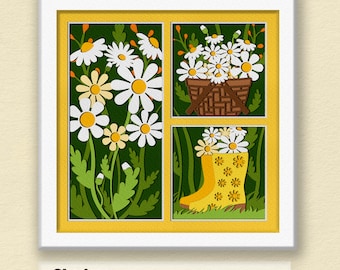 Daisy Spring Shadow Box Svg, Daisy Spring Light Box Svg, Daisy Spring Shadow Box, For Cricut, Daisy Spring 3D Box, Daisy Spring SVG