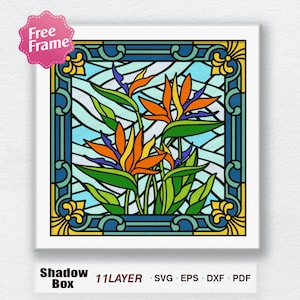 Paradiesvogel Blume Buntglas Schatten Box SVG, Strelitzia Regina 3D Box, Buntglas 3D Box, Für Cricut, Paradiesvogel Blume svg