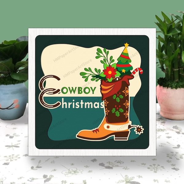 CHRISTMAS BOOTS 3D Box Paper Cut, Christmas Boots Light Box Svg, Christmas Shadow Box, Svg For Cricut File Merry Christmas Cardstock Svg