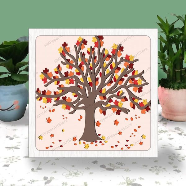 FALL TREE 3D Box Paper Cut Thanks Giving Light Box Svg, Autumn Shadow Box Svg Cricut File Cutting Cricut, Pumpkin Shadow Paper Cut, DIY