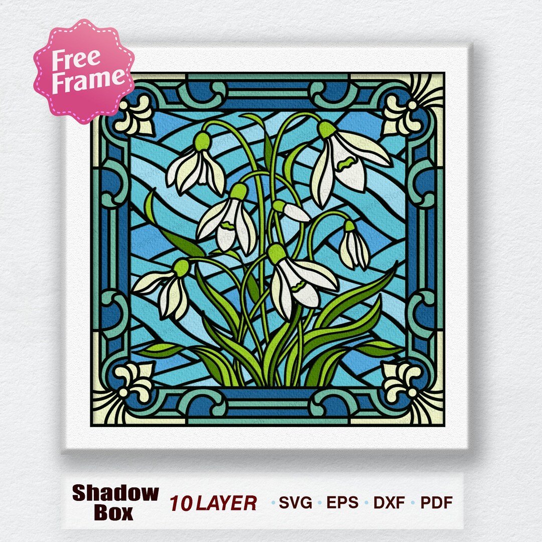 Snowdrop Flowers Staned Glass Shadow Box Svg, Snowdrop Flowers Staned ...