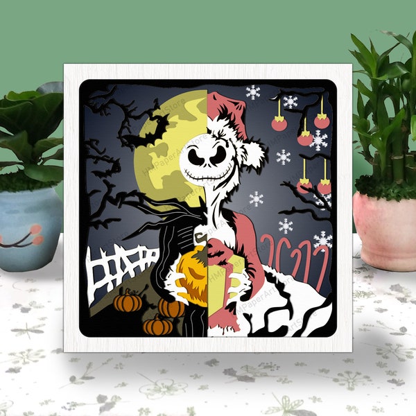 HORROR CHARACTER 3D Box, Jack Skellington Shadow Box Svg, The Nightmare Halloween 3D Box, For Cricut File,Halloween Shadow 3D Box, Christmas