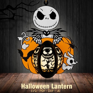 Lanterna di Halloween SVG per Cricut, Nightmare Shadow Box, Lanterna di Jack Skellington, Halloween Shadow Box, Decorazioni di Halloween, Lanterna Nightmare