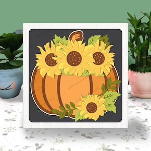 Boîte 3D citrouille tournesol découpée dans du papier grâce à la boîte lumineuse Svg, automne ombre boîte Svg fichier Cricut découpe Cricut, citrouille ombre découpée dans du papier