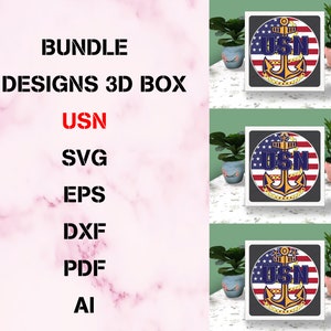 Caja de luz de papel cortado del ejército de la marina de guerra de la USN 3D Caja de sombra PATRIÓTICA Archivo Svg de Cricut Corte de papel de sombra del Día de la Independencia de Cricut