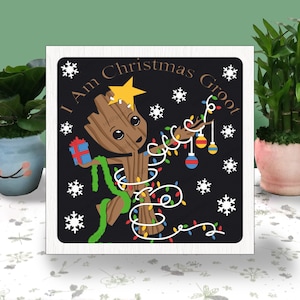 Boîte 3D Noël Groots découpée dans du papier, je suis Noël Groot Light Box Svg, boîte d'ombre de Noël, Svg pour fichier Cricut, Svg de papier cartonné Noël