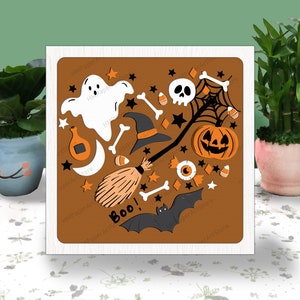Amour Halloween 3D boîte papier découpé, amour Halloween Light Box Svg, Happy Halloween Shadow Box, Svg pour fichier Cricut, Svg papier cartonné, svg Halloween