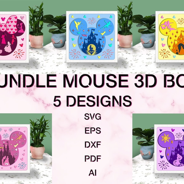 Bundle MOUSE PRINCESS 3D Box Paper Cut Light Box Svg, Mouse Shadow Box Svg Cricut File Cutting Cricut, Mouse Shadow Paper Cut Bundle MOUSE PRINCESS 3D Box Paper Cut Light Box Svg, Mouse Shadow Box Svg Cricut File Cutting Cricut, Mouse Shadow Paper Cut