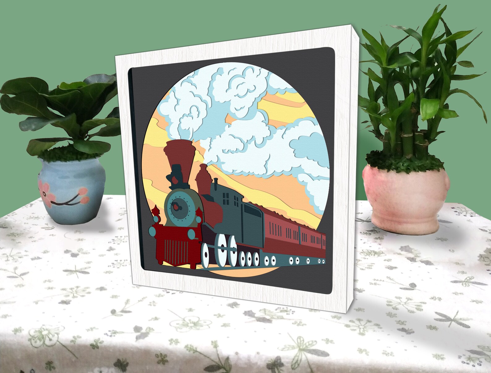 Train 3D Box Locomotive Paper Cut Shadow Box Vintage Train Cricut File ...