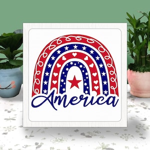 Caja de luz con papel cortado en forma de arcoíris 3D del 4 de julio, caja de sombras PATRIÓTICA, archivo de corte Cricut, corte de papel con sombras del Día de la Independencia