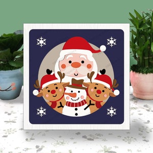 SANTA und Freunde Weihnachten 3D Box Papierschnitt, Santa Light Box svg, Weihnachten Shadow Box, svg für Cricut-Datei, Karton svg, Schneemann svg