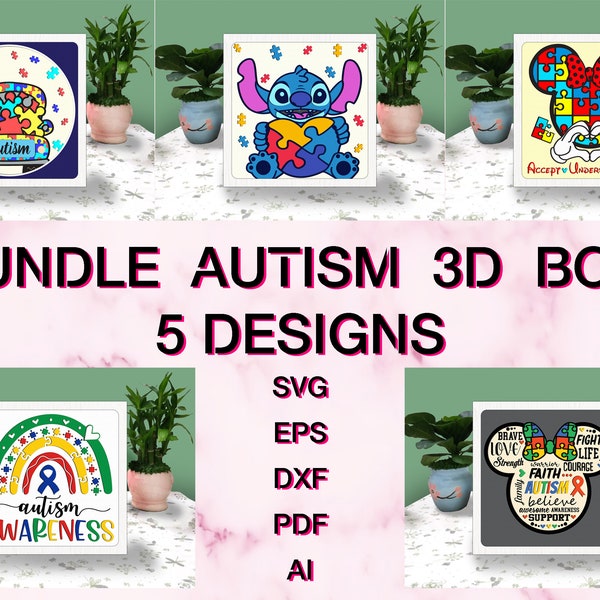 Bundle AUTISM 3D Box Paper Cut Light Box Svg, Rainbow Ribbon Shadow Box Svg Cricut File Cutting Cricut, Autism Shadow Paper Cut Bundle AUTISM 3D Box Paper Cut Light Box Svg, Rainbow Ribbon Shadow Box Svg Cricut File Cutting Cricut, Autism Shadow Paper Cut