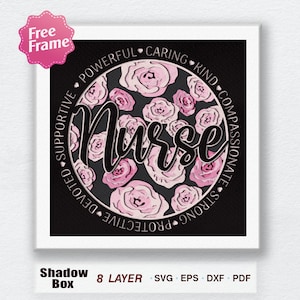 Nurse Floral 3D Box Paper Cut Light Box Svg, Nurse Life Shadow Box Svg Cricut File Cutting Cricut, Nurse Shadow Paper Cut