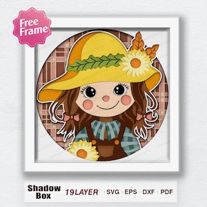 Lindo espantapájaros femenino Shadow Box svg, Espantapájaros SVG, Lindo espantapájaros Caja 3D, Para archivo Cricut, Espantapájaros femenino svg, Regalo de caja 3D, Decoración de espantapájaros