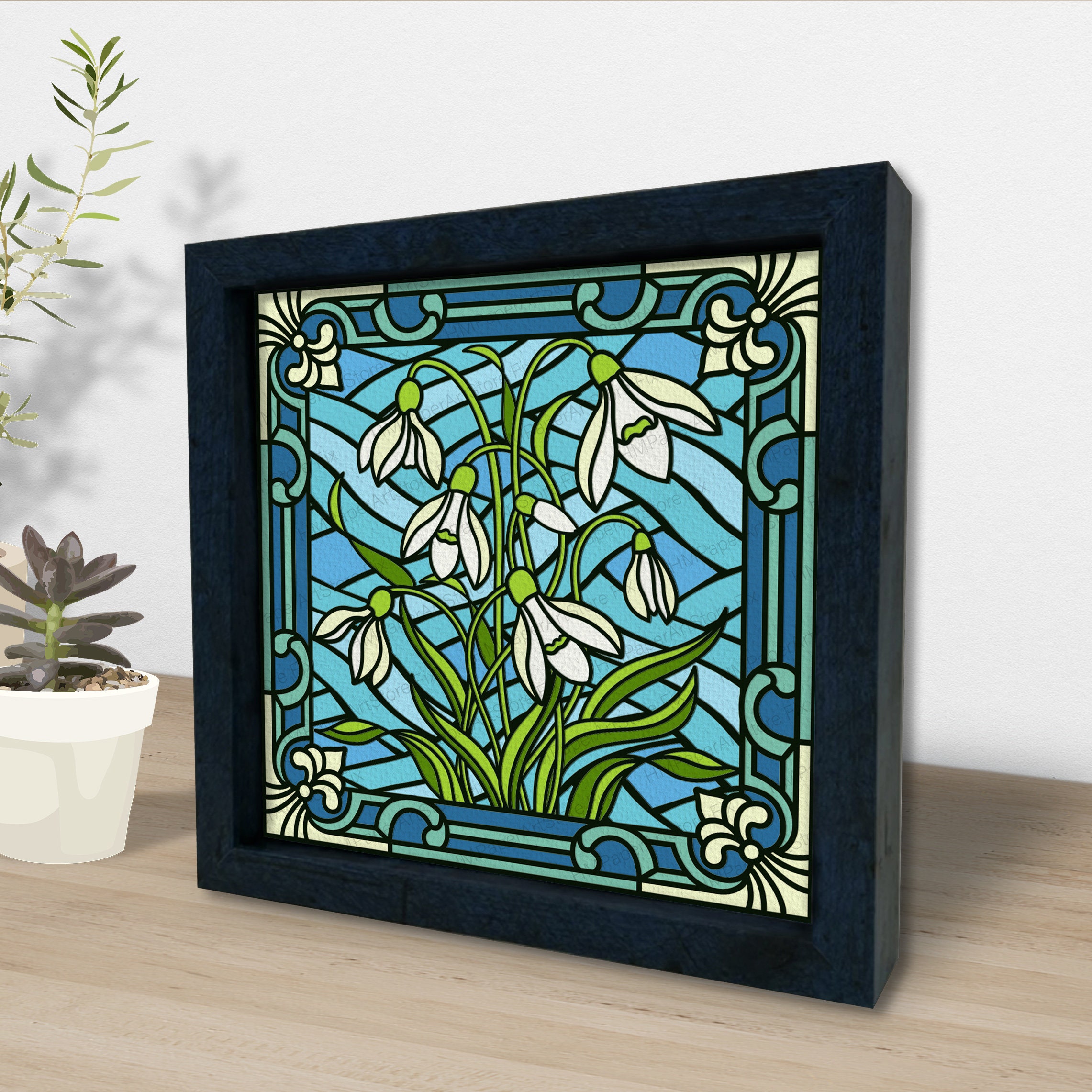 Snowdrop Flowers Staned Glass Shadow Box Svg, Snowdrop Flowers Staned ...