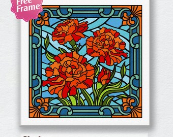 Carnation Stained Glass Shadow Box Svg, Carnation Stained Glass 3D Box, Stained Glass 3D Box, For Cricut, Carnation 3D Box, Carnation svg