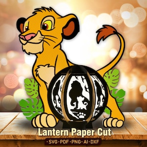 Lime en papier découpé pour lanterne du Roi Lion | Décoration de chambre d'enfant Hakuna Matata Shadow Box Lanterne du roi lion Lanterne de dessin animé cadeau pour les enfants/K309